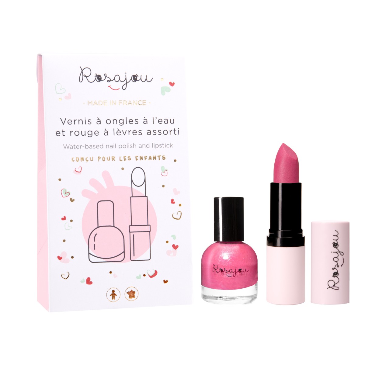 Duo baume à lèvres vegan et vernis à ongles assortis roses "RUBIS"