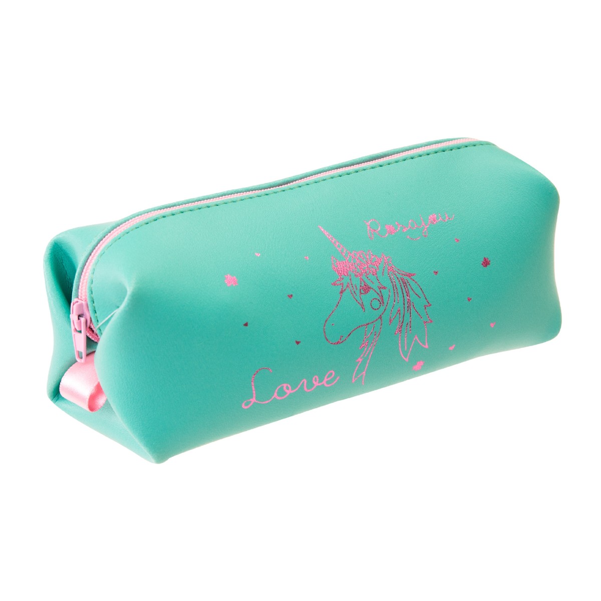 Trousse verte avec licorne rose pour enfant